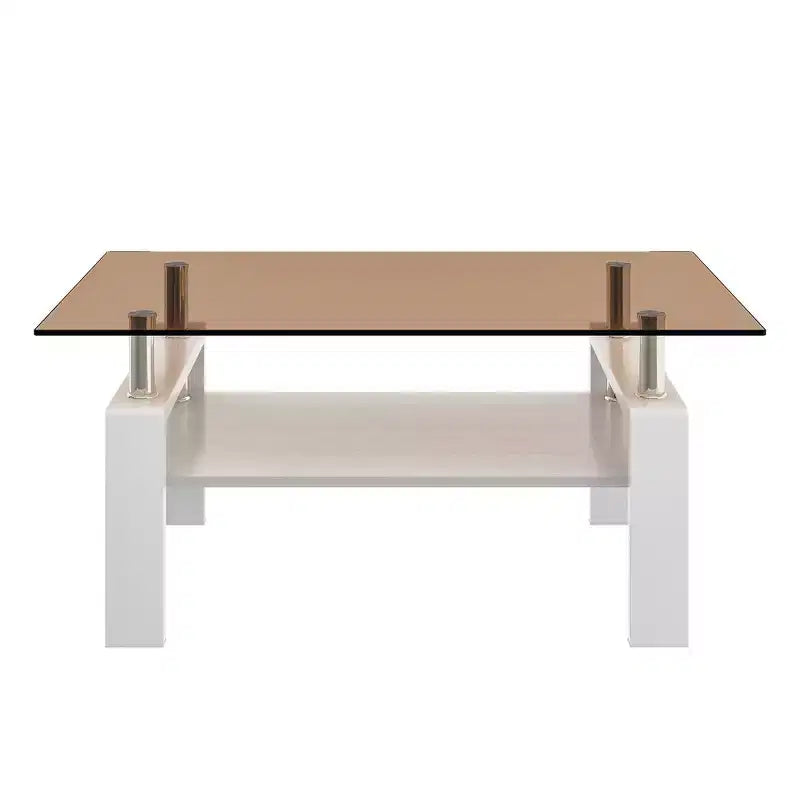Table basse rectangulaire, plateau en verre trempé, table moderne pour salon, verre marron