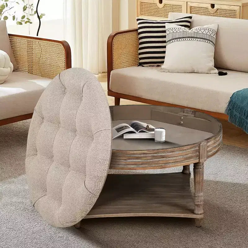 Table basse ronde Pouf imperméable avec design touffeté, Table d'appoint de canapé Repose-pieds rembourré Table basse de ferme Table basse de cocktail