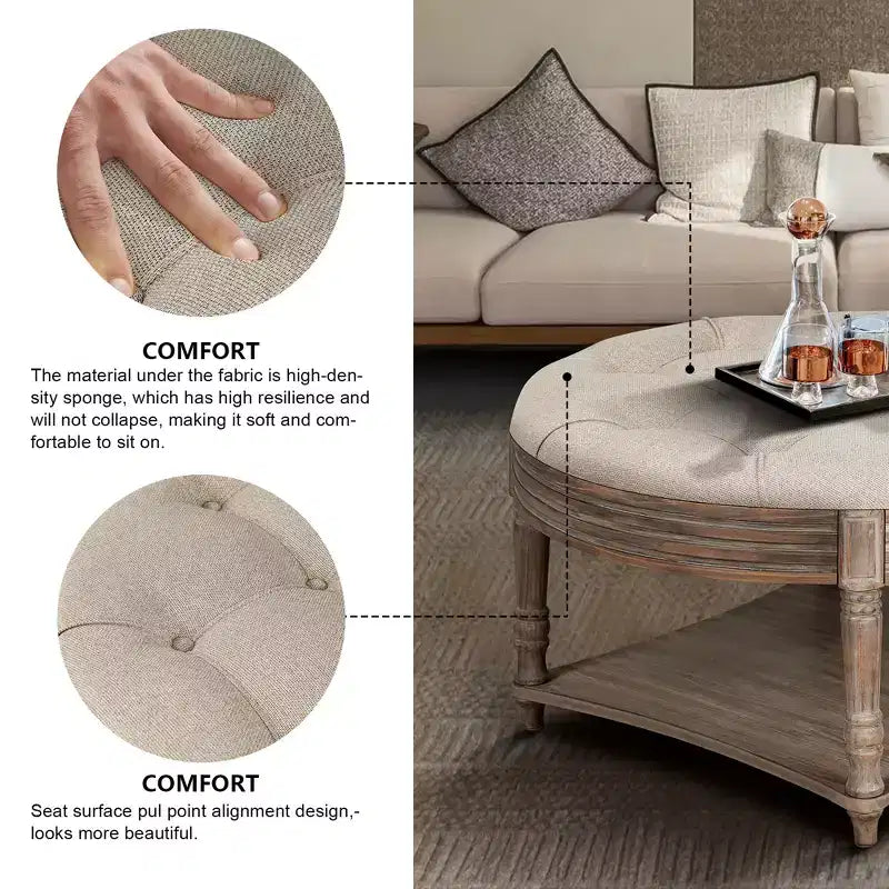 Table basse ronde Pouf imperméable avec design touffeté, Table d'appoint de canapé Repose-pieds rembourré Table basse de ferme Table basse de cocktail