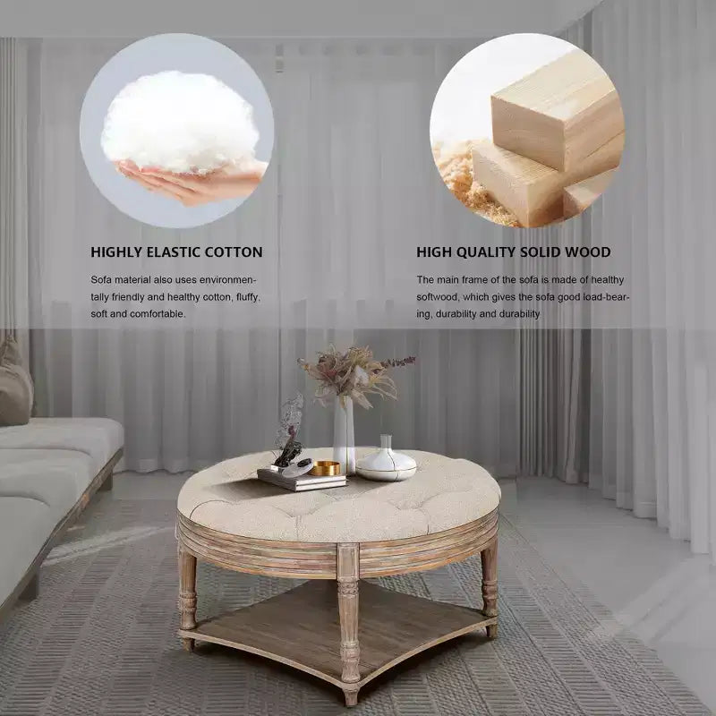 Table basse ronde Pouf imperméable avec design touffeté, Table d'appoint de canapé Repose-pieds rembourré Table basse de ferme Table basse de cocktail