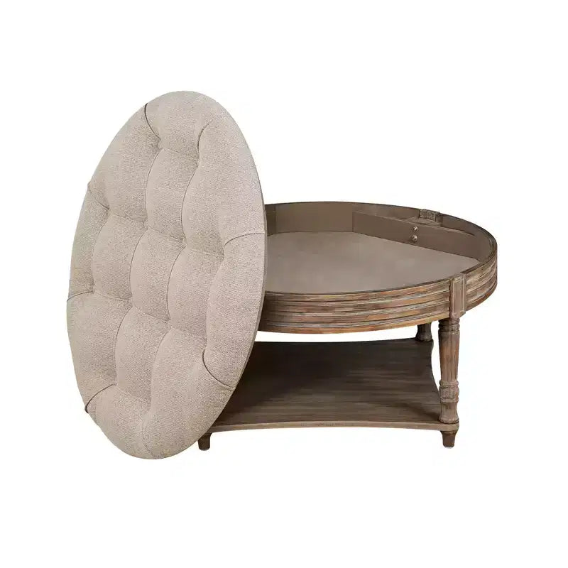 Table basse ronde Pouf imperméable avec design touffeté, Table d'appoint de canapé Repose-pieds rembourré Table basse de ferme Table basse de cocktail