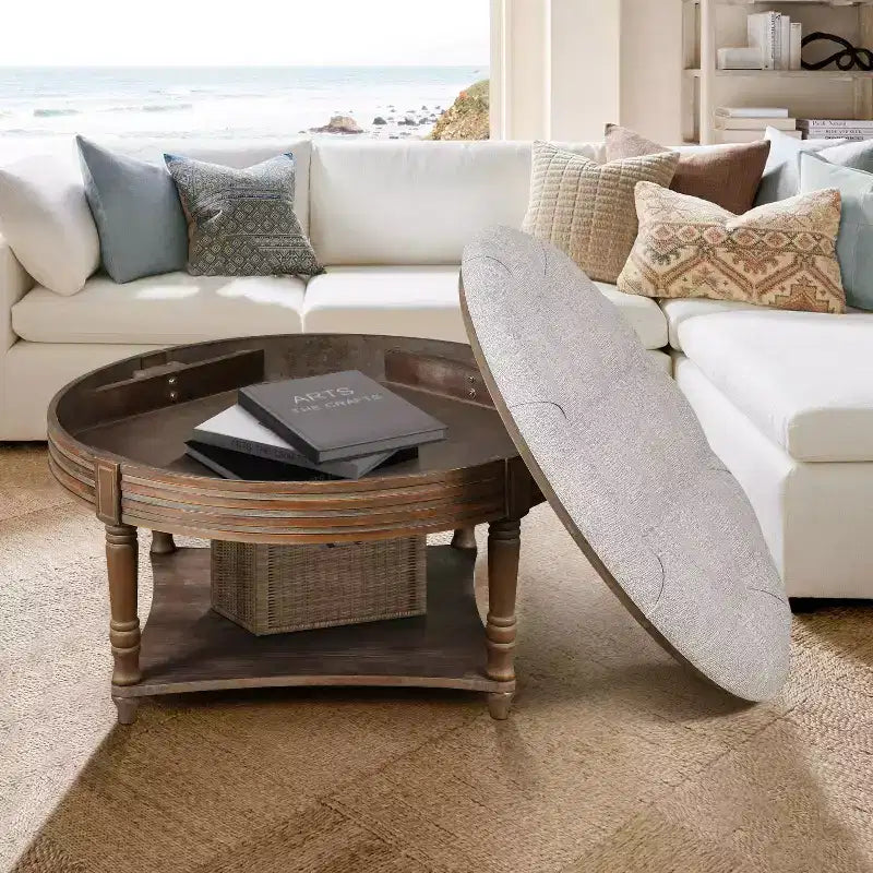 Table basse ronde Pouf imperméable avec design touffeté, Table d'appoint de canapé Repose-pieds rembourré Table basse de ferme Table basse de cocktail