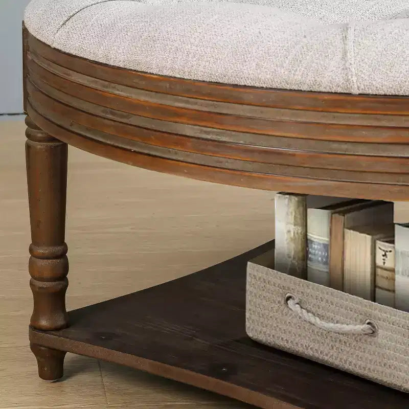 Table basse ronde Pouf imperméable avec design touffeté, Table d'appoint de canapé Repose-pieds rembourré Table basse de ferme Table basse de cocktail