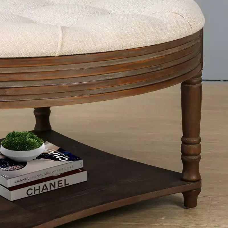 Table basse ronde Pouf imperméable avec design touffeté, Table d'appoint de canapé Repose-pieds rembourré Table basse de ferme Table basse de cocktail