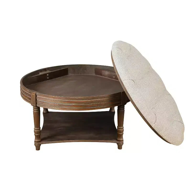 Table basse ronde Pouf imperméable avec design touffeté, Table d'appoint de canapé Repose-pieds rembourré Table basse de ferme Table basse de cocktail
