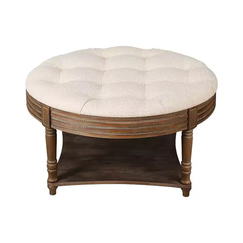 Table basse ronde Pouf imperméable avec design touffeté, Table d'appoint de canapé Repose-pieds rembourré Table basse de ferme Table basse de cocktail