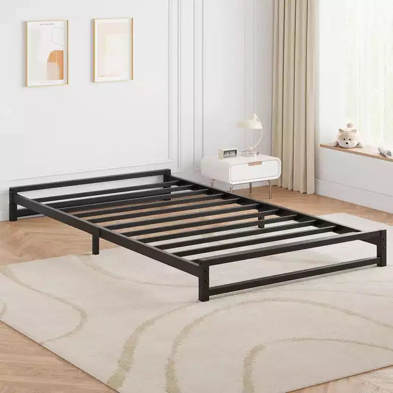 Cadre de lit plateforme en métal de 15 cm avec support à lattes en acier, sommier et sans besoin de sommier tapissier, assemblage facile, noir