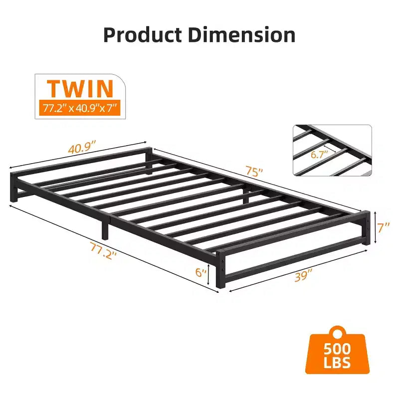 Cadre de lit plateforme en métal de 15 cm avec support à lattes en acier, sommier et sans besoin de sommier tapissier, assemblage facile, noir