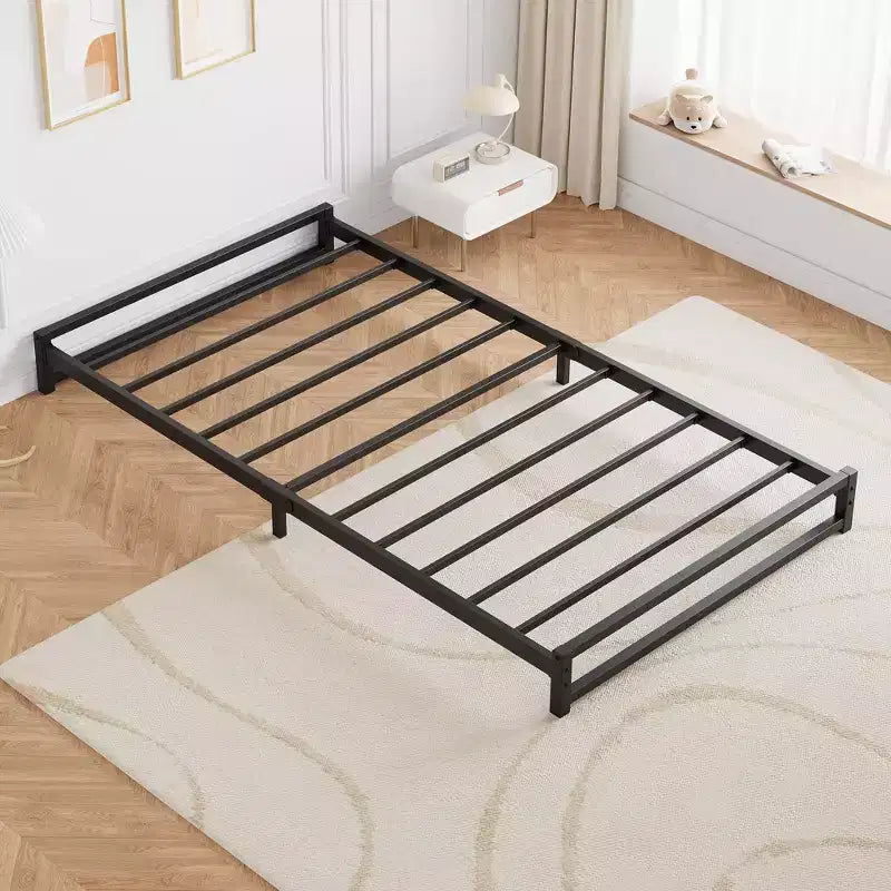 Cadre de lit plateforme en métal de 15 cm avec support à lattes en acier, sommier et sans besoin de sommier tapissier, assemblage facile, noir