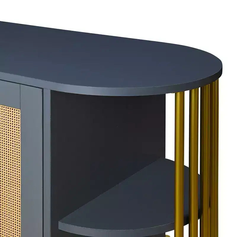 Bahut de salle à manger rustique avec portes décoratives en rotin et étagères réglables