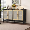 Okak Rustic Decorative Rattan Doors Sideboard Cabinet with Adjustable Shelves for Dining Room