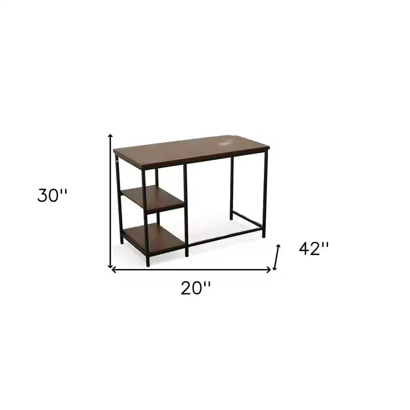 Bureau d'ordinateur en bois massif et métal, coloris marron et noir