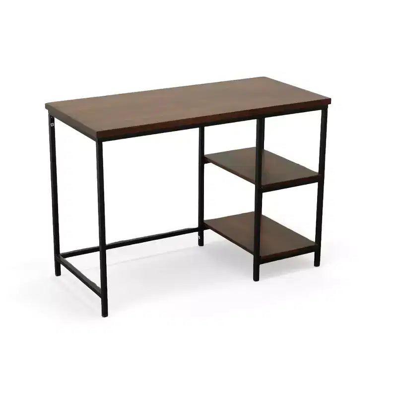 Bureau d'ordinateur en bois massif et métal, coloris marron et noir