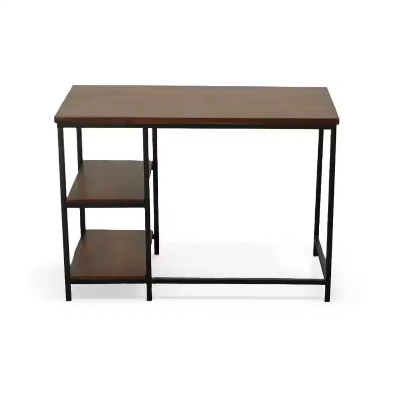Bureau d'ordinateur en bois massif et métal, coloris marron et noir
