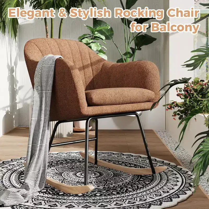 Fauteuil à bascule rembourré, planeur avec coussin douillet, fauteuil à bascule d'appoint avec pieds en bois d'hévéa, fauteuil de crèche en bois supportant jusqu'à 150 kg