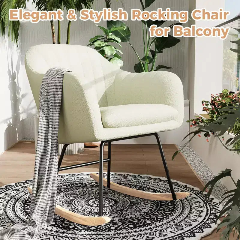 Fauteuil à bascule rembourré, planeur avec coussin douillet, fauteuil à bascule d'appoint avec pieds en bois d'hévéa, fauteuil de crèche en bois supportant jusqu'à 150 kg