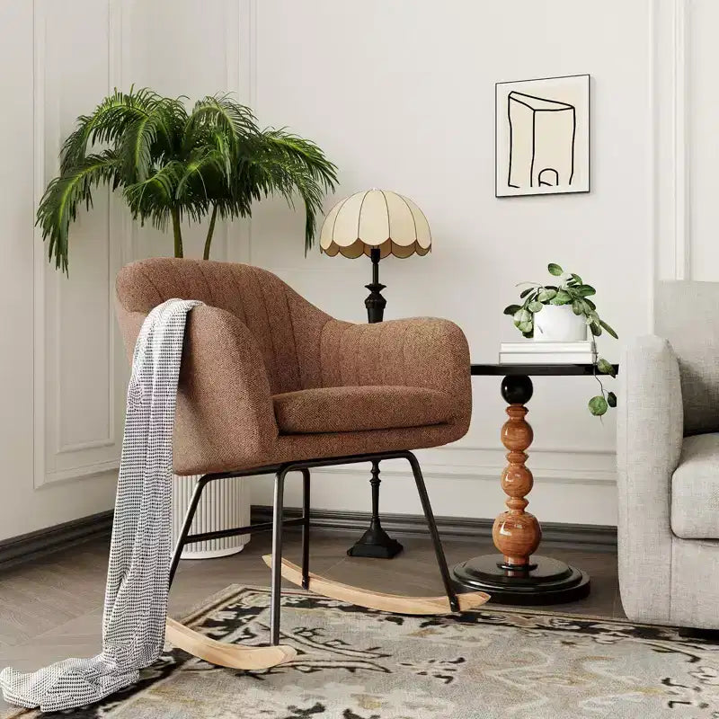 Fauteuil à bascule rembourré, planeur avec coussin douillet, fauteuil à bascule d'appoint avec pieds en bois d'hévéa, fauteuil de crèche en bois supportant jusqu'à 150 kg