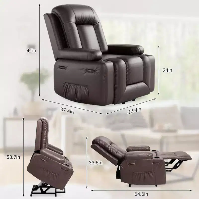 Fauteuil inclinable releveur électrique, Meuble réglable pour le dos et les jambes avec 3 positions, Poche latérale (largeur d'assise 22 + porte-gobelets)