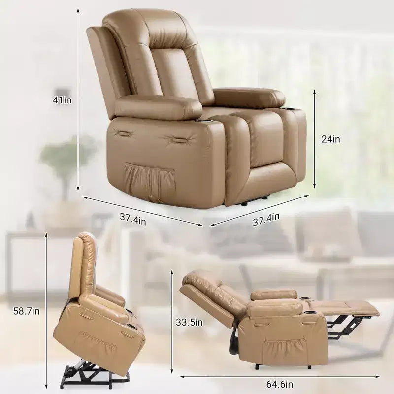 Fauteuil inclinable releveur électrique, Meuble réglable pour le dos et les jambes avec 3 positions, Poche latérale (largeur d'assise 22 + porte-gobelets)