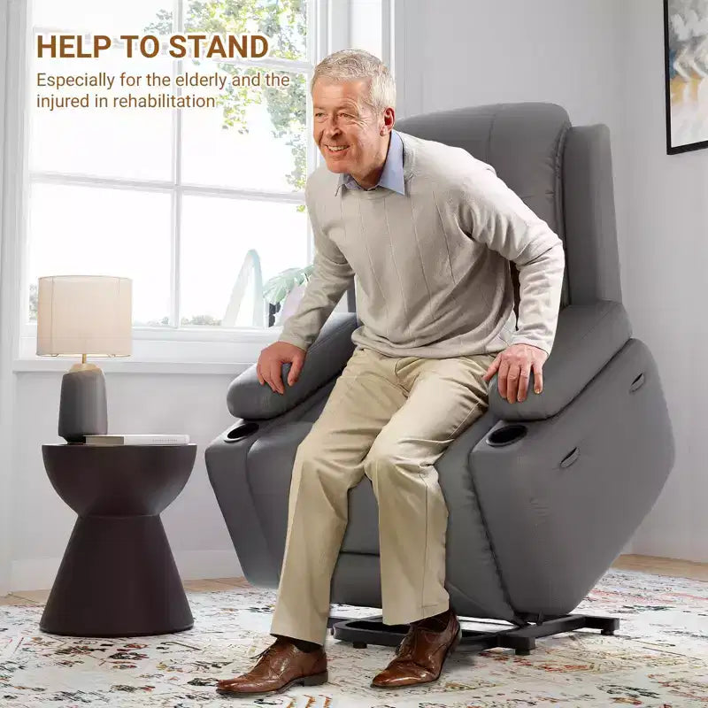 Fauteuil inclinable releveur électrique, Meuble réglable pour le dos et les jambes avec 3 positions, Poche latérale (largeur d'assise 22 + porte-gobelets)