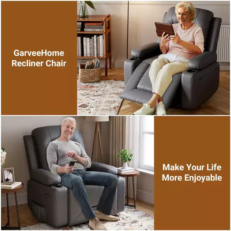Fauteuil inclinable releveur électrique, Meuble réglable pour le dos et les jambes avec 3 positions, Poche latérale (largeur d'assise 22 + porte-gobelets)