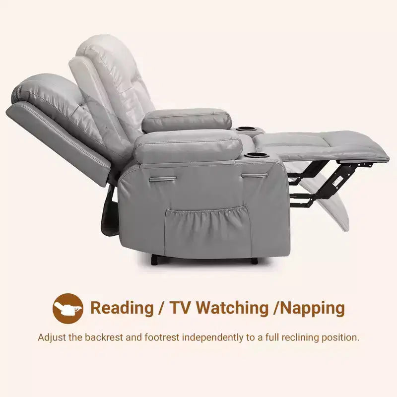 Fauteuil inclinable releveur électrique, Meuble réglable pour le dos et les jambes avec 3 positions, Poche latérale (largeur d'assise 22 + porte-gobelets)