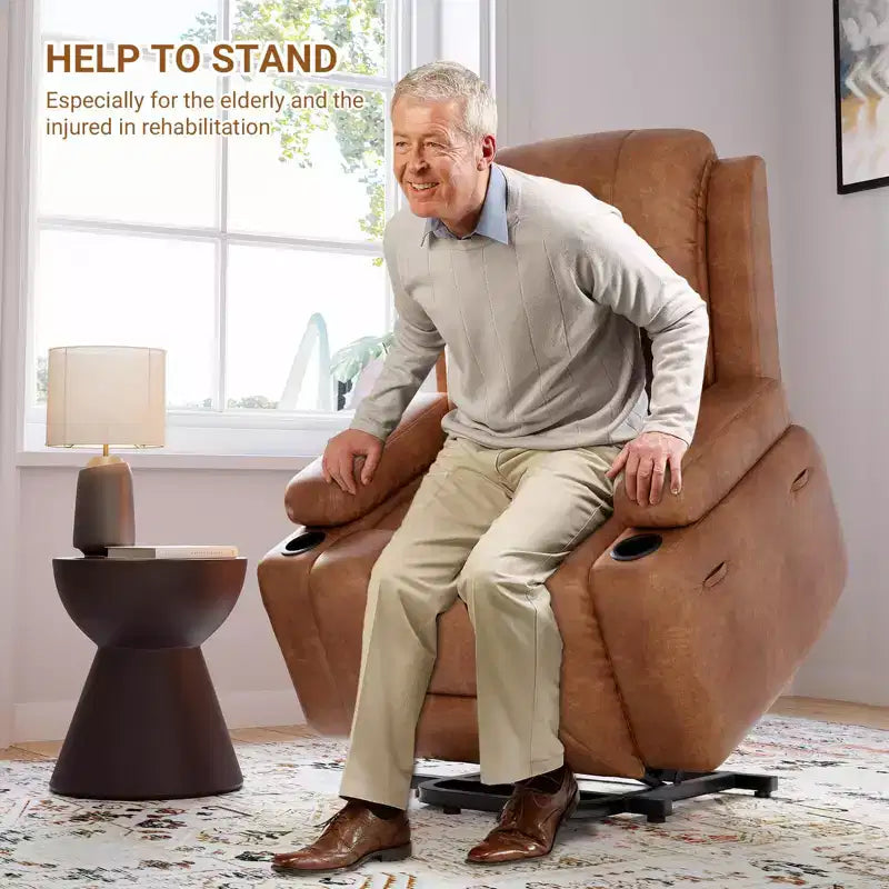 Fauteuil inclinable releveur électrique, Meuble réglable pour le dos et les jambes avec 3 positions, Poche latérale (largeur d'assise 22 + porte-gobelets)