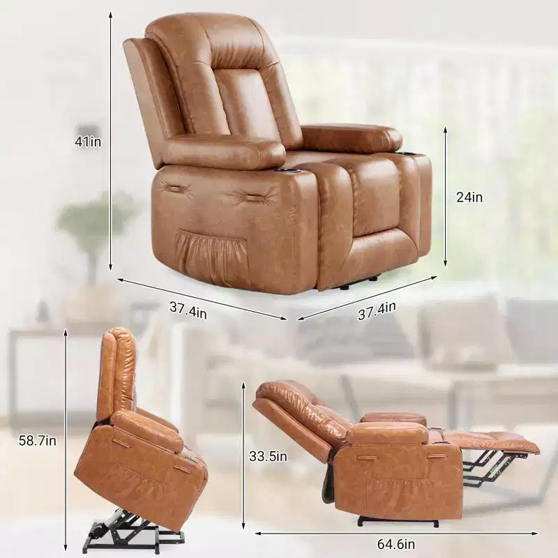 Fauteuil inclinable releveur électrique, Meuble réglable pour le dos et les jambes avec 3 positions, Poche latérale (largeur d'assise 22 + porte-gobelets)