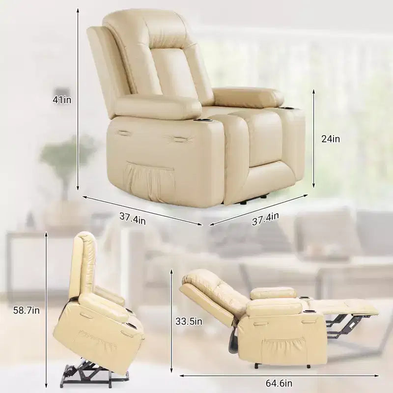 Fauteuil inclinable releveur électrique, Meuble réglable pour le dos et les jambes avec 3 positions, Poche latérale (largeur d'assise 22 + porte-gobelets)