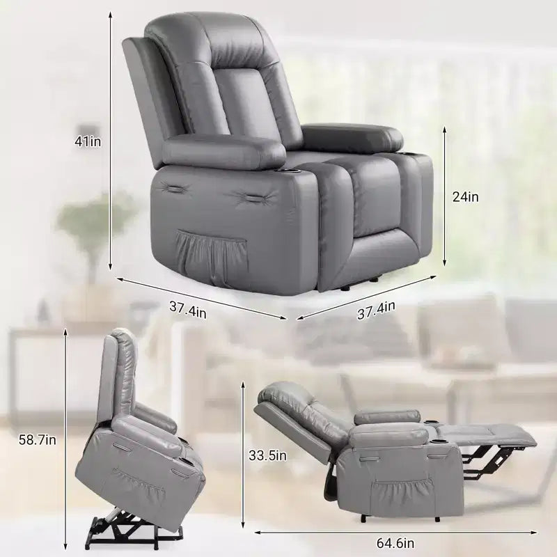 Fauteuil inclinable releveur électrique, Meuble réglable pour le dos et les jambes avec 3 positions, Poche latérale (largeur d'assise 22 + porte-gobelets)