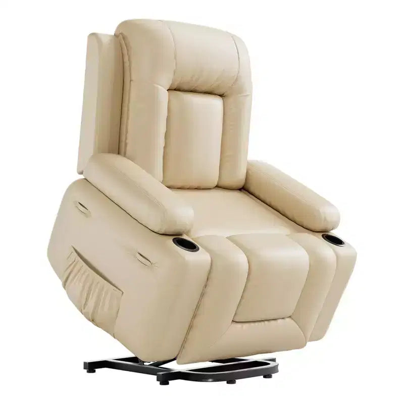 PU Leather Power Lift Recliner Chair, Adjustable Furniture for Back, Legs w/ 3 Positions, Side Pocket ( 22 Seat Width+Cup Holders)