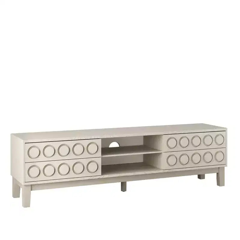 Meuble TV moderne pour téléviseurs jusqu'à 75 pouces, meuble de rangement avec 4 tiroirs, Noir+Gris/Blanc/Brun foncé