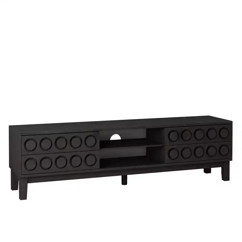 Meuble TV moderne pour téléviseurs jusqu'à 75 pouces, meuble de rangement avec 4 tiroirs, Noir+Gris/Blanc/Brun foncé