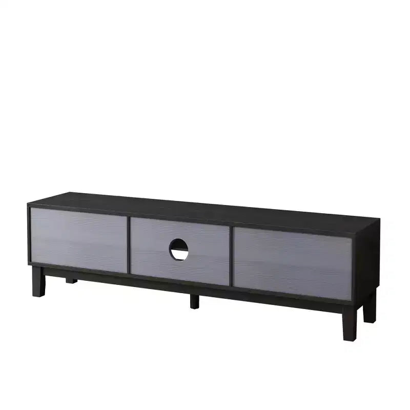 Meuble TV moderne pour téléviseurs jusqu'à 75 pouces, meuble de rangement avec 4 tiroirs, Noir+Gris/Blanc/Brun foncé