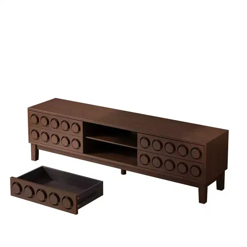 Meuble TV moderne pour téléviseurs jusqu'à 75 pouces, meuble de rangement avec 4 tiroirs, Noir+Gris/Blanc/Brun foncé
