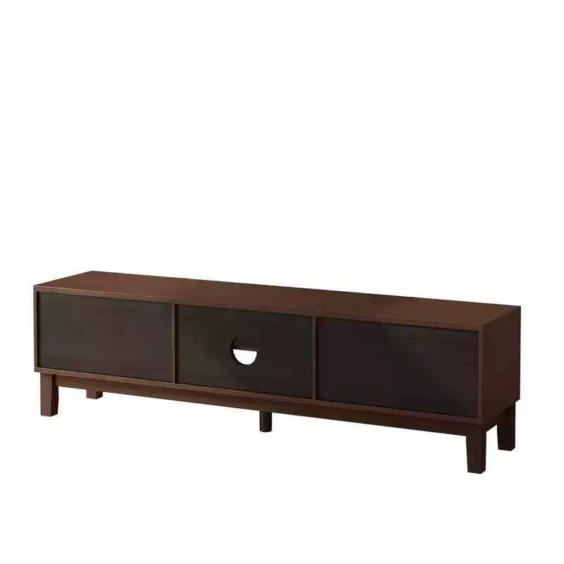 Meuble TV moderne pour téléviseurs jusqu'à 75 pouces, meuble de rangement avec 4 tiroirs, Noir+Gris/Blanc/Brun foncé