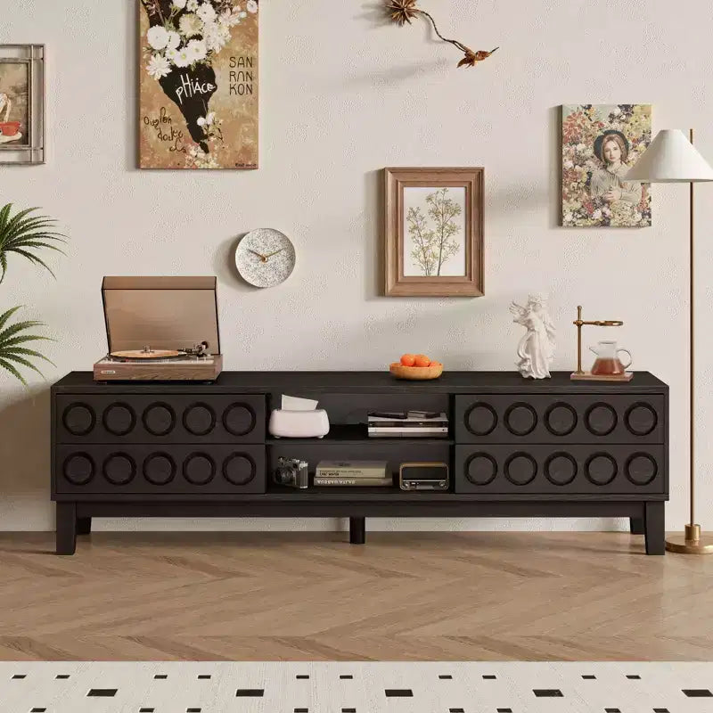 Modern TV Stand for TVs up to 75, TV Console Media Console Sideboard Storage Cabinet with 4 Drawers, Black+Gray/White/Dark Brown - ModernLuxe