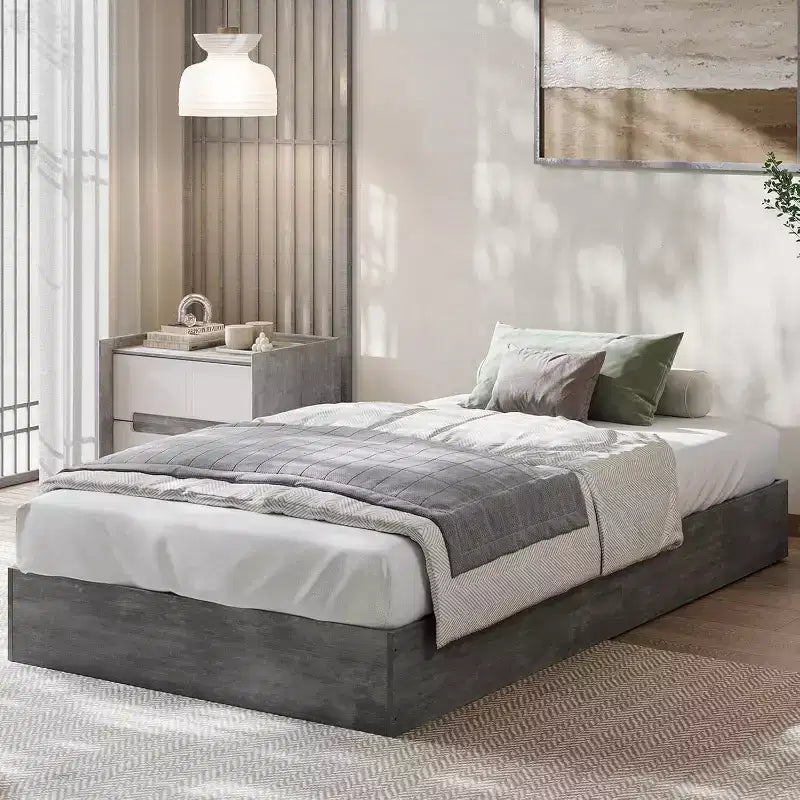 Wood Platform Bed Frame,Wooden Bed Frame Without Headboard, Wood Slat Support,No Box Spring Needed, Easy Assembly
