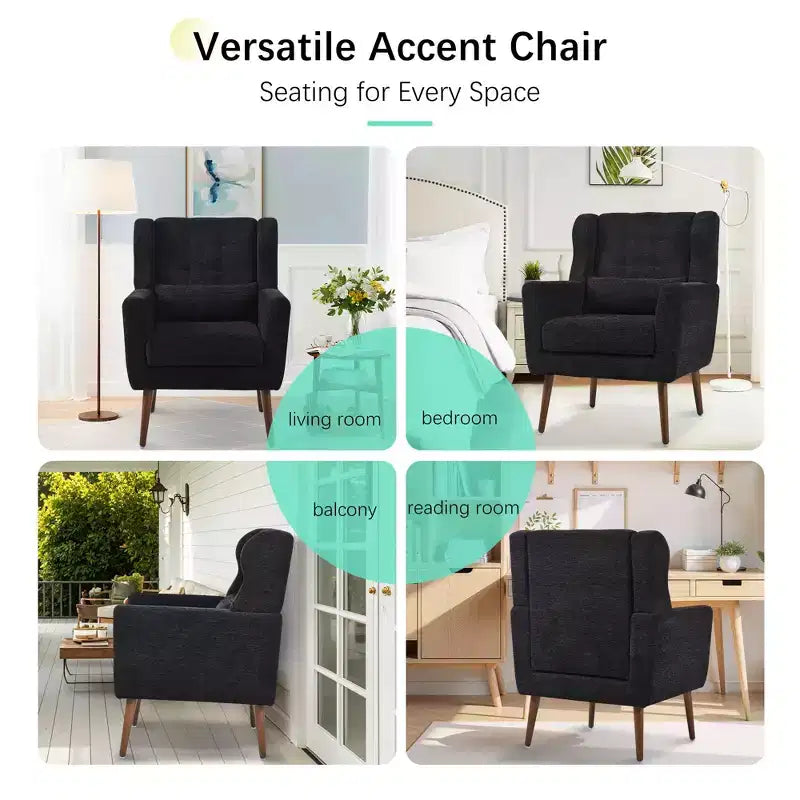 Fauteuil d'appoint moderne avec coussin rembourré et coussin décoratif, fauteuil de lecture avec pieds en bois, fauteuils d'appoint confortables pour le salon, la chambre à coucher