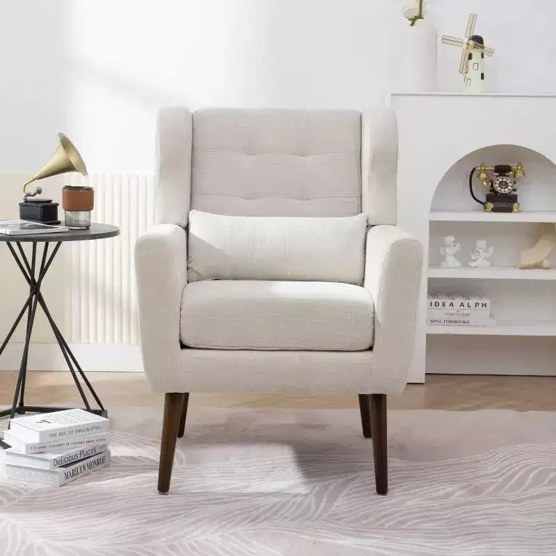 Fauteuil d'appoint moderne avec coussin rembourré et coussin décoratif, fauteuil de lecture avec pieds en bois, fauteuils d'appoint confortables pour le salon, la chambre à coucher