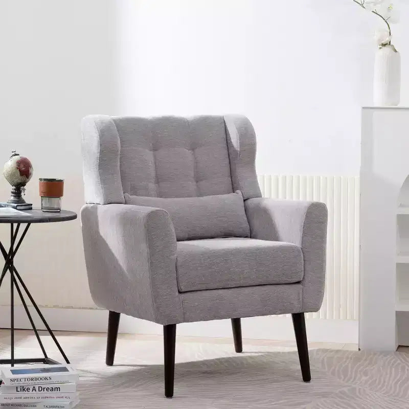 Fauteuil d'appoint moderne avec coussin rembourré et coussin décoratif, fauteuil de lecture avec pieds en bois, fauteuils d'appoint confortables pour le salon, la chambre à coucher