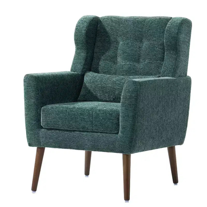 Fauteuil d'appoint moderne avec coussin rembourré et coussin décoratif, fauteuil de lecture avec pieds en bois, fauteuils d'appoint confortables pour le salon, la chambre à coucher