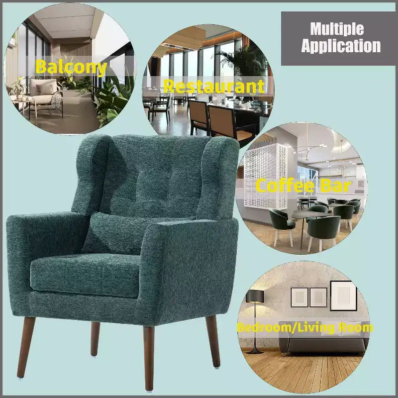 Fauteuil d'appoint moderne avec coussin rembourré et coussin décoratif, fauteuil de lecture avec pieds en bois, fauteuils d'appoint confortables pour le salon, la chambre à coucher
