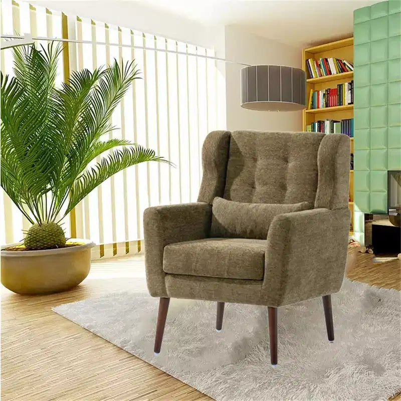 Fauteuil d'appoint moderne avec coussin rembourré et coussin décoratif, fauteuil de lecture avec pieds en bois, fauteuils d'appoint confortables pour le salon, la chambre à coucher