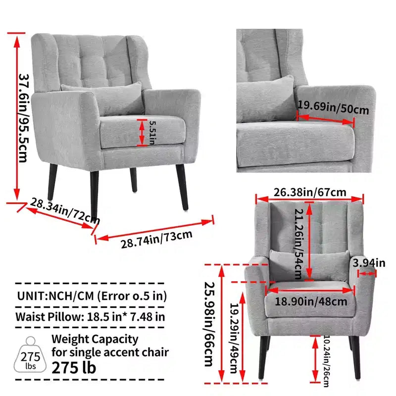 Fauteuil d'appoint moderne avec coussin rembourré et coussin décoratif, fauteuil de lecture avec pieds en bois, fauteuils d'appoint confortables pour le salon, la chambre à coucher