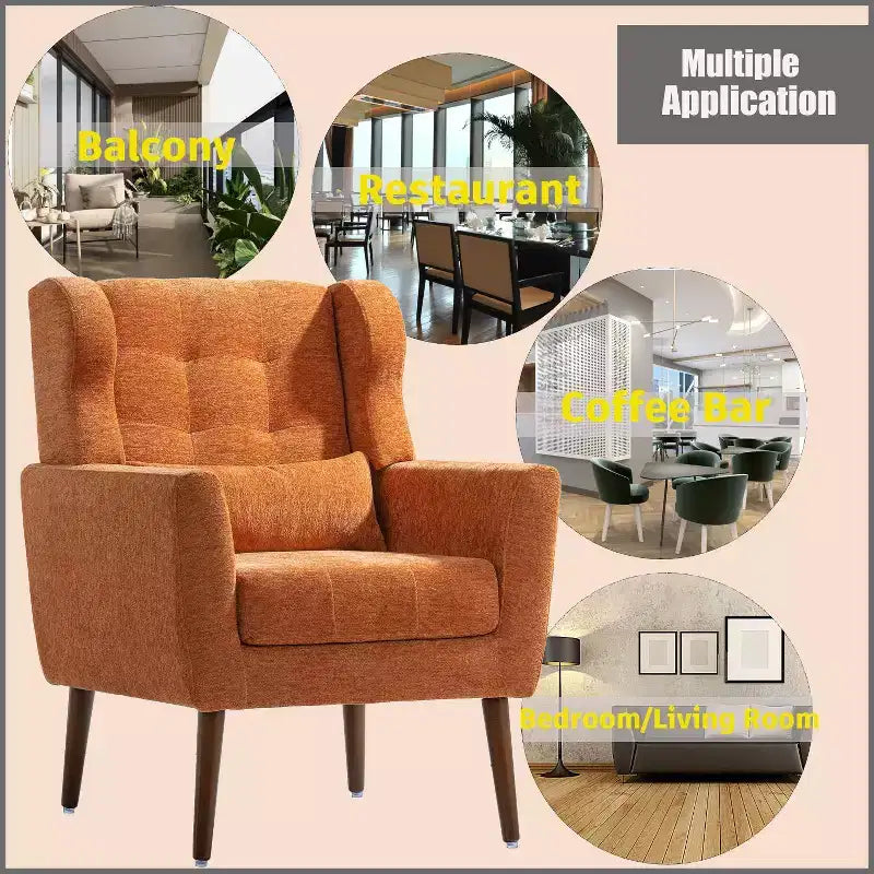 Fauteuil d'appoint moderne avec coussin rembourré et coussin décoratif, fauteuil de lecture avec pieds en bois, fauteuils d'appoint confortables pour le salon, la chambre à coucher