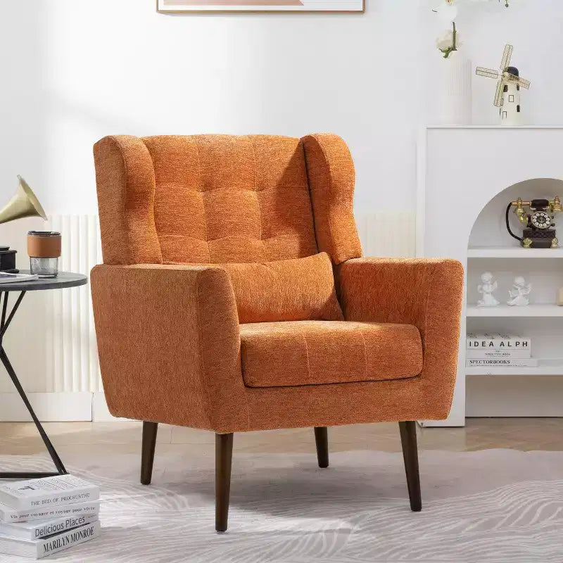 Fauteuil d'appoint moderne avec coussin rembourré et coussin décoratif, fauteuil de lecture avec pieds en bois, fauteuils d'appoint confortables pour le salon, la chambre à coucher