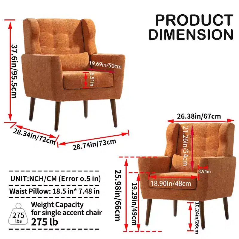 Fauteuil d'appoint moderne avec coussin rembourré et coussin décoratif, fauteuil de lecture avec pieds en bois, fauteuils d'appoint confortables pour le salon, la chambre à coucher