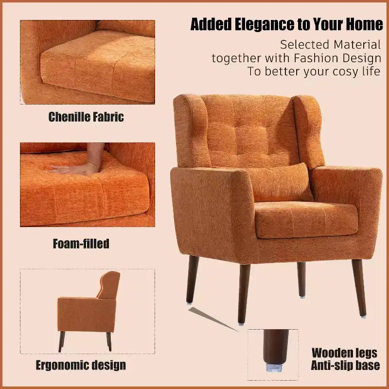 Fauteuil d'appoint moderne avec coussin rembourré et coussin décoratif, fauteuil de lecture avec pieds en bois, fauteuils d'appoint confortables pour le salon, la chambre à coucher