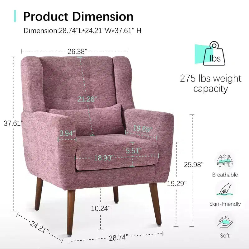 Fauteuil d'appoint moderne avec coussin rembourré et coussin décoratif, fauteuil de lecture avec pieds en bois, fauteuils d'appoint confortables pour le salon, la chambre à coucher